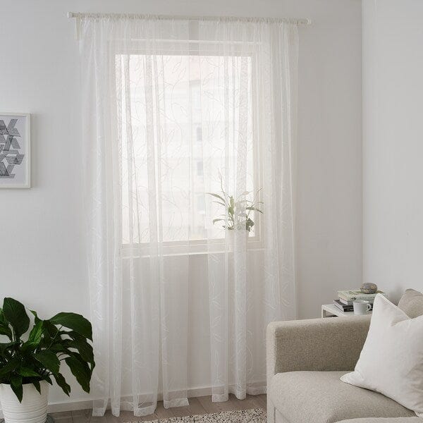 Ikea LILLEGERD Thin curtains, 1 pair - white leaves 145x300 cm ,