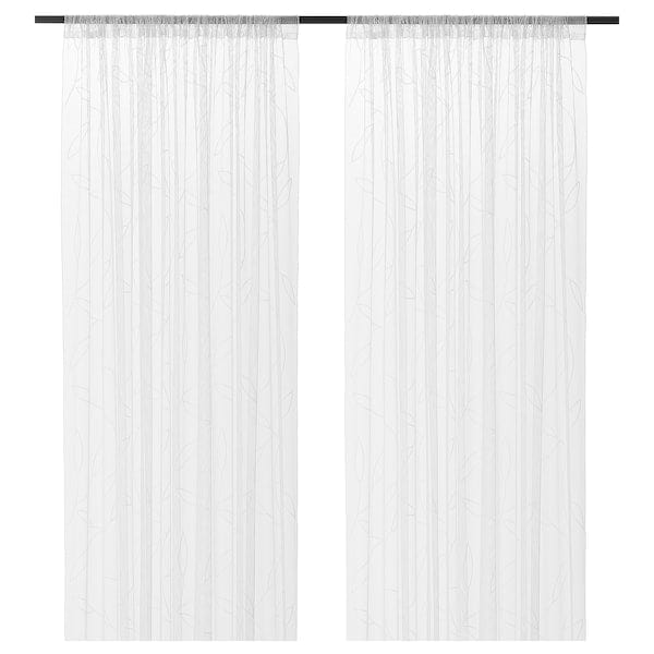 Ikea LILLEGERD Thin curtains, 1 pair - white leaves 145x300 cm ,