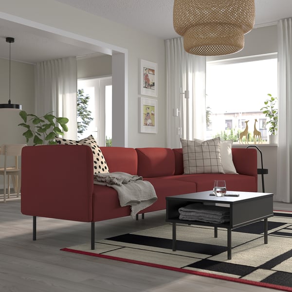 LILLEHEM - 4-seater sectional sofa, Gunnared/brown-red metal