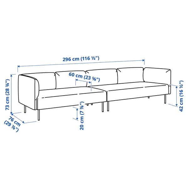 LILLEHEM 4-seat modular sofa, Gunnared/brown-red metal, 296x73x76 cm