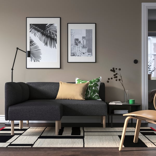 LILLEHEM modular corner sofa, 2-seat, Gunnared dark grey/wood, 148x73x76 cm