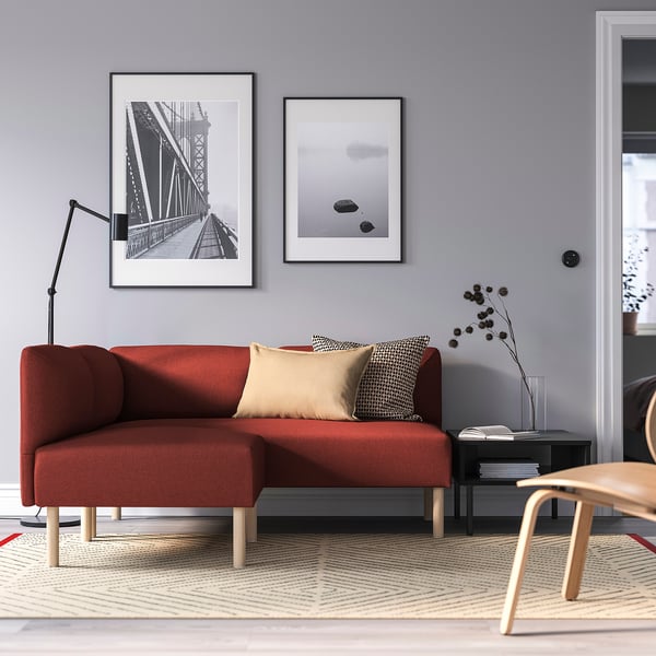 LILLEHEM modular corner sofa, 2-seat, Gunnared/brown-red wood, 148x73x76 cm