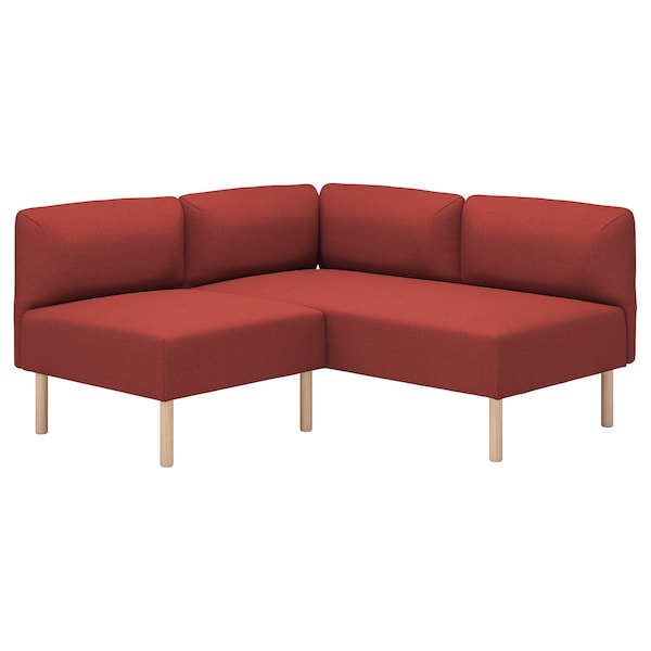 LILLEHEM - 2 seater sectional corner sofa, Gunnared/brown-red wood