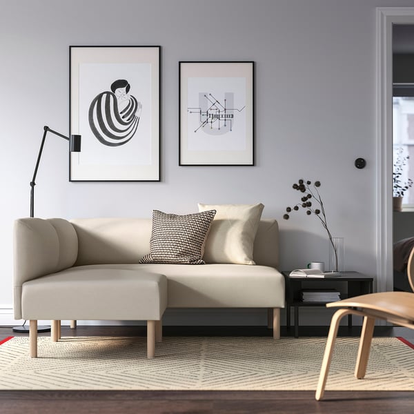 LILLEHEM modular corner sofa, 2-seat, Vissle beige/wood, 148x73x76 cm