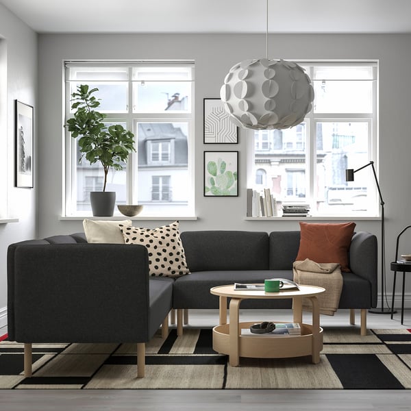 LILLEHEM - 4 seater sectional corner sofa, Gunnared dark grey/wood
