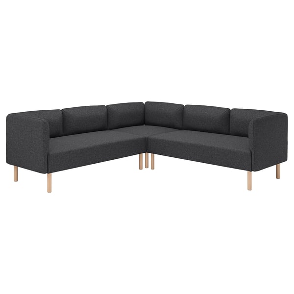 LILLEHEM modular corner sofa, 4 seat, Gunnared dark grey/wood, 224x73x76 cm