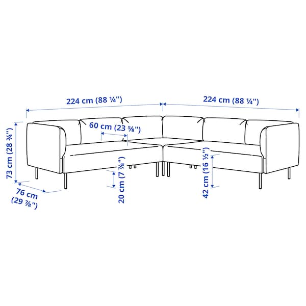 Ikea LILLEHEM - 4-seater sectional corner sofa, Gunnared dark gray/metal