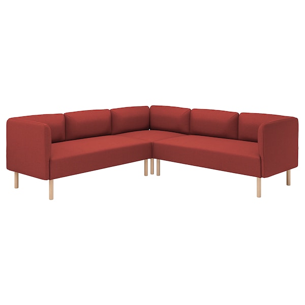 LILLEHEM - 4 seater sectional corner sofa, Gunnared/brown-red wood