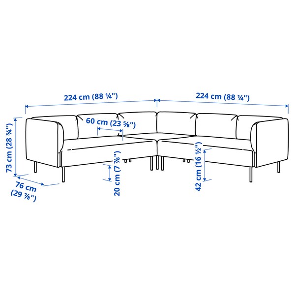 LILLEHEM - 4 seater sectional corner sofa, Gunnared/brown-red wood