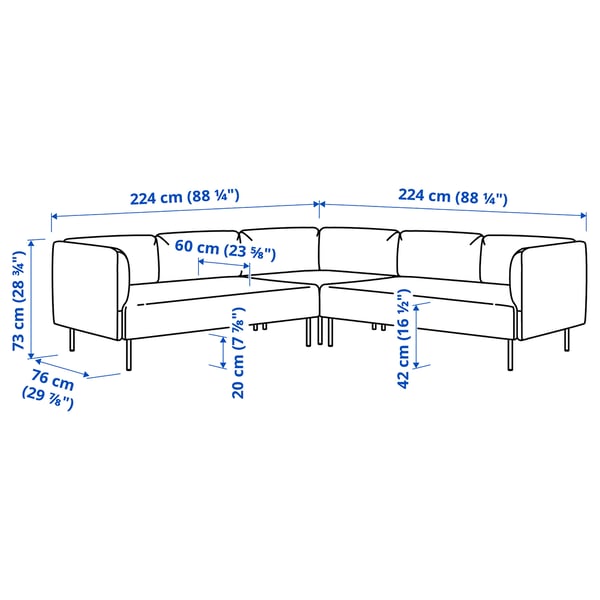 LILLEHEM modular corner sofa, 4 seat, Gunnared/brown-red wood, 224x73x76 cm