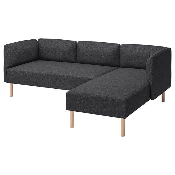 LILLEHEM 3-seat modular sofa w chaise longue, Gunnared/dark grey wood, 224x20x76 cm