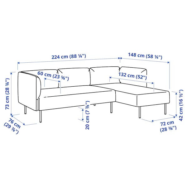 LILLEHEM - 3-seater comp sofa/chaise-longue, Gunnared/dark grey wood