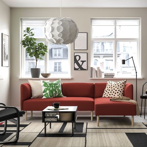 Ikea LILLEHEM - 3-seater comp sofa/chaise-longue, Gunnared/brown-red wood