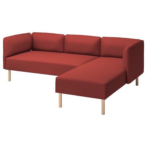 LILLEHEM - 3-seater comp sofa/chaise-longue, Gunnared/brown-red wood