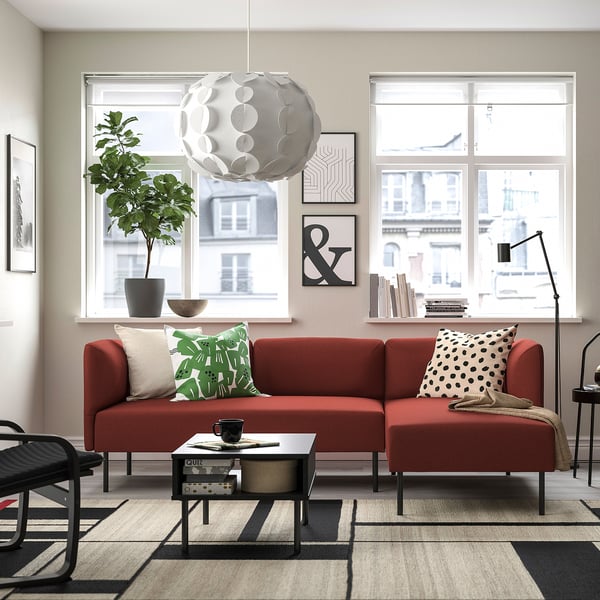 LILLEHEM - 3-seater comp sofa/chaise-longue, Gunnared/brown-red metal