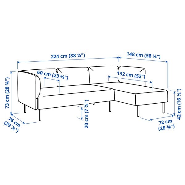 Ikea LILLEHEM - 3-seater comp sofa/chaise-longue, Gunnared/brown-red metal