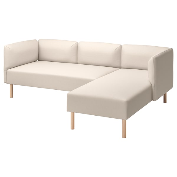 LILLEHEM - 3-seater comp sofa/chaise-longue, Vissle/beige wood