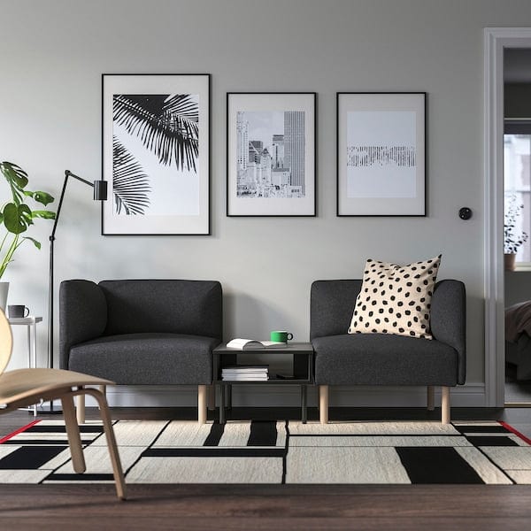 Ikea LILLEHEM - 2 seater sectional sofa/table, Gunnared dark grey/wood