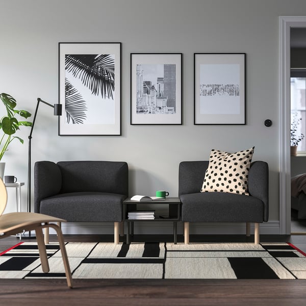 LILLEHEM 2-seat modular sofa with side table, Gunnared dark grey/wood, 202x73x76 cm