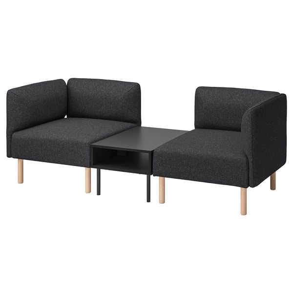 LILLEHEM 2-seat modular sofa with side table, Gunnared dark grey/wood, 202x73x76 cm