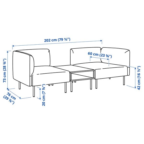 Ikea LILLEHEM - 2 seater sectional sofa/table, Gunnared dark grey/wood