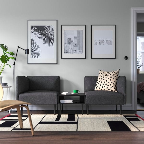 Ikea LILLEHEM - 2-seater sectional sofa/tablet, Gunnared dark gray/metal