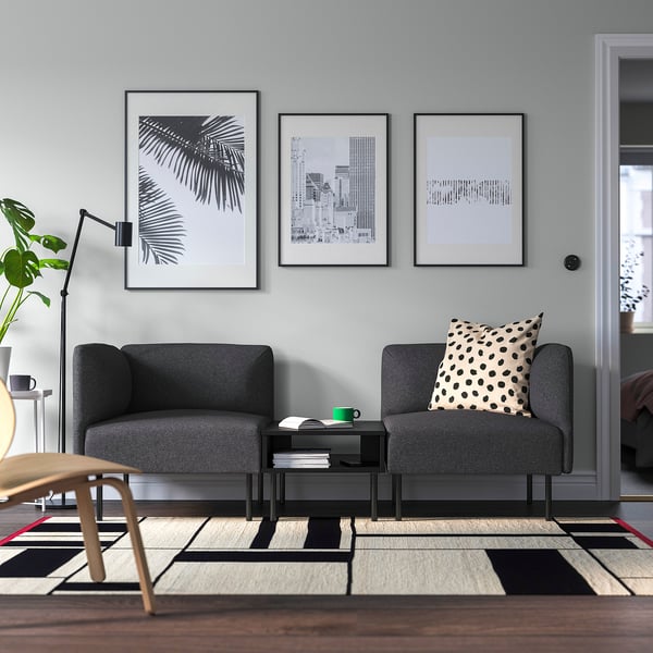 LILLEHEM - 2-seater sectional sofa/tablet, Gunnared dark gray/metal
