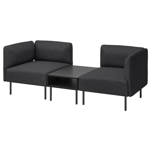 LILLEHEM 2-seat modular sofa with side table, Gunnared dark grey/metal, 202x73x76 cm