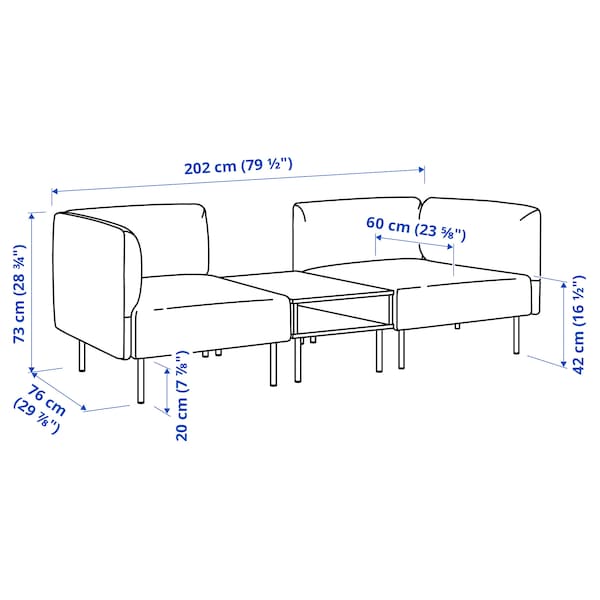 Ikea LILLEHEM - 2-seater sectional sofa/tablet, Gunnared dark gray/metal