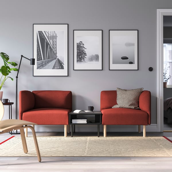 LILLEHEM 2-seat modular sofa with side table, Gunnared/brown-red wood, 202x73x76 cm