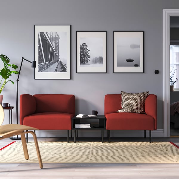 LILLEHEM - 2-seater sectional sofa/tablet, Gunnared/brown-red metal