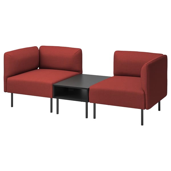 LILLEHEM 2-seat modular sofa with side table, Gunnared/brown-red metal, 202x73x76 cm