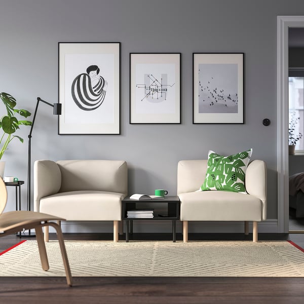 LILLEHEM 2-seat modular sofa with side table, Vissle beige/wood, 202x73x76 cm