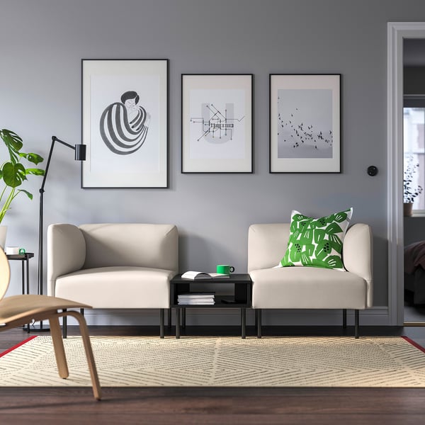 LILLEHEM - 2-seater sectional sofa/table, Vissle beige/metal