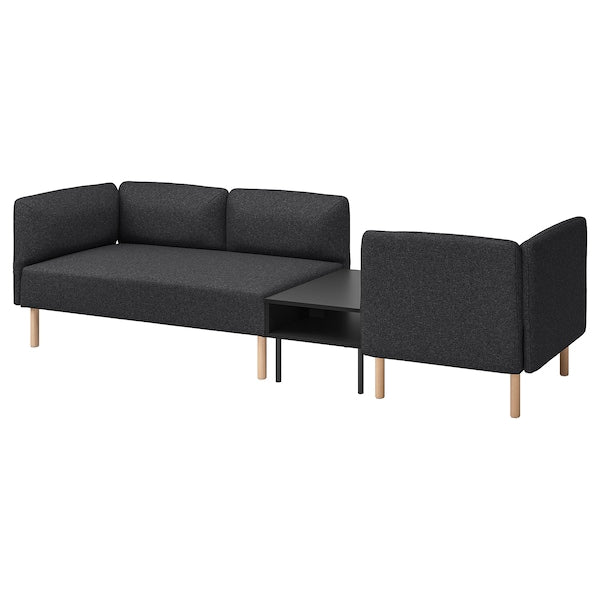 LILLEHEM - 3-seater sectional sofa/bed, Gunnared dark grey/wood