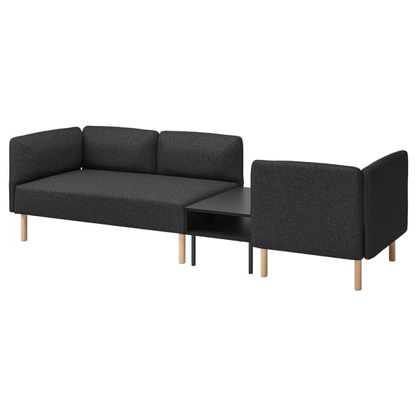 LILLEHEM 3-seat modular sofa with side table, Gunnared dark grey/wood, 274x73x80 cm