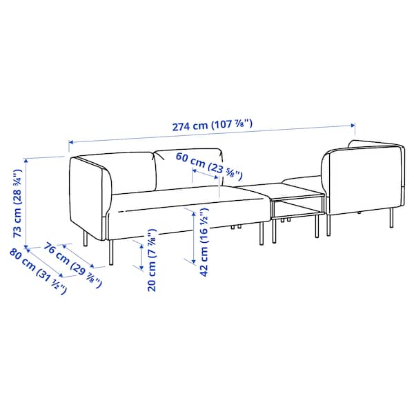 LILLEHEM - 3-seater sectional sofa/table, Gunnared brown/red/wood