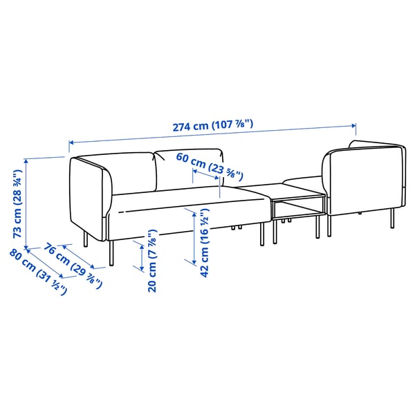 LILLEHEM - 3-seater sectional sofa/table, Gunnared brown/red/wood