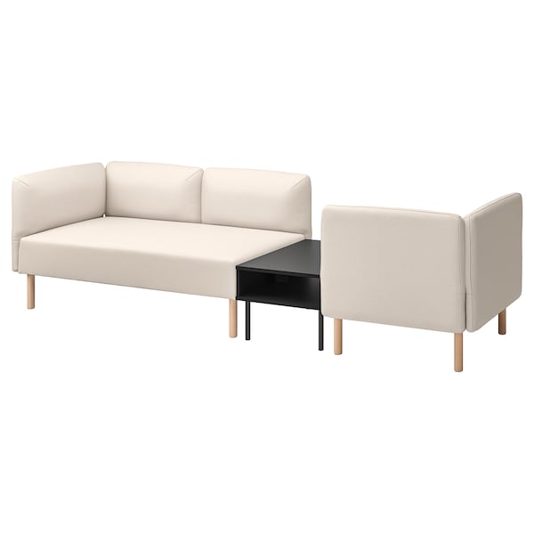 LILLEHEM - 3-seater sectional sofa/bed, Vissle beige/wood