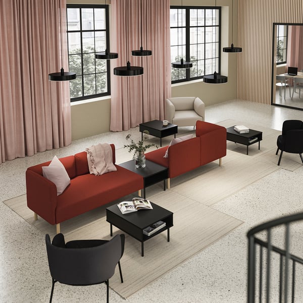 LILLEHEM 4-seat modular sofa with side table, Gunnared brown-red/wood, 346x73x80 cm