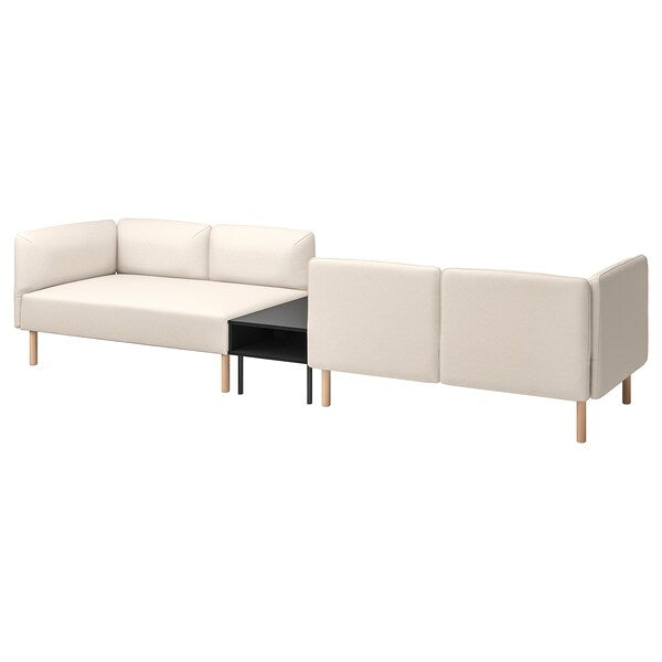 LILLEHEM - 4 seater sectional sofa/bed, Vissle beige/wood