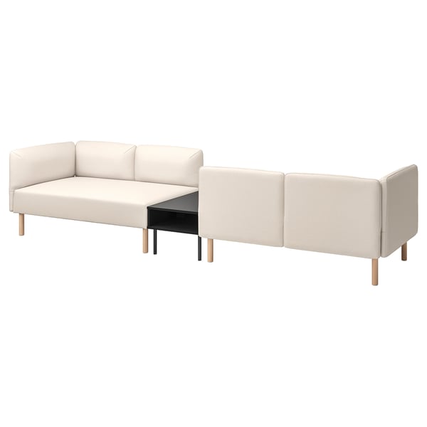 LILLEHEM 4-seat modular sofa with side table, Vissle beige/wood, 346x73x80 cm