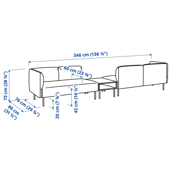 LILLEHEM 4-seat modular sofa with side table, Vissle beige/metal, 346x73x80 cm