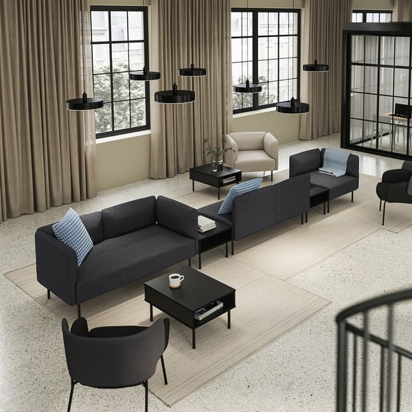 LILLEHEM 5-seat modular sofa with side table, Gunnared/dark grey metal, 472x73x76 cm