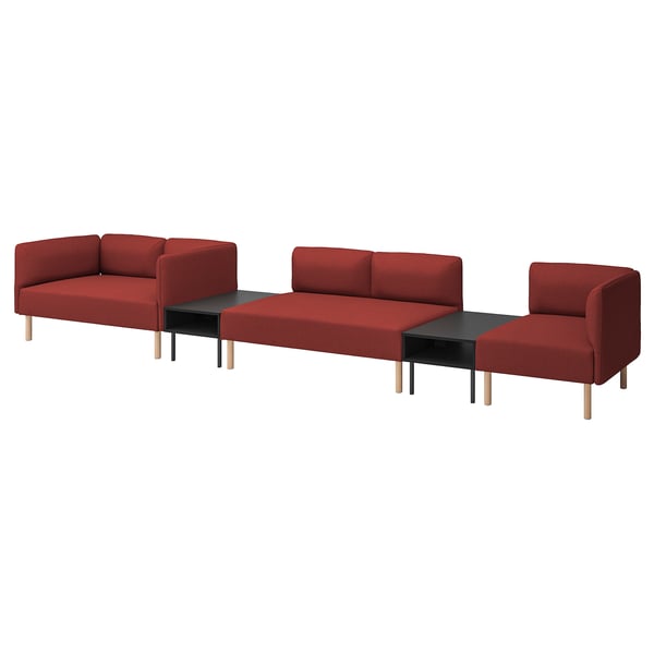 LILLEHEM 5-seat modular sofa with side table, Gunnared/brown-red wood, 472x73x76 cm