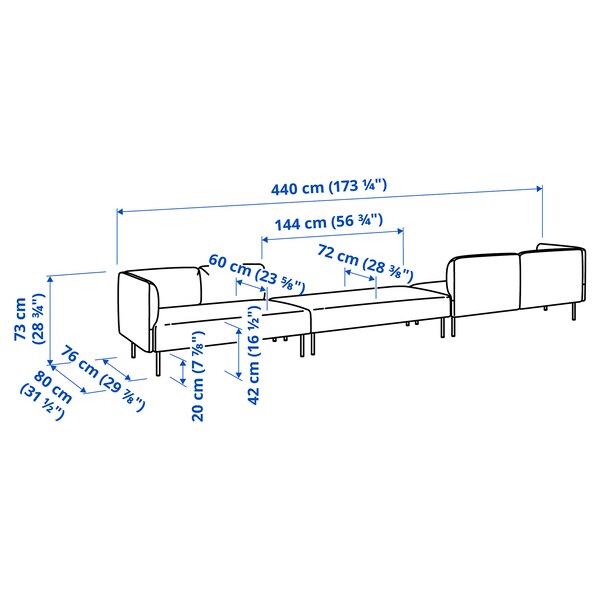 LILLEHEM - 6 seater sectional sofa, Gunnared/brown-red wood