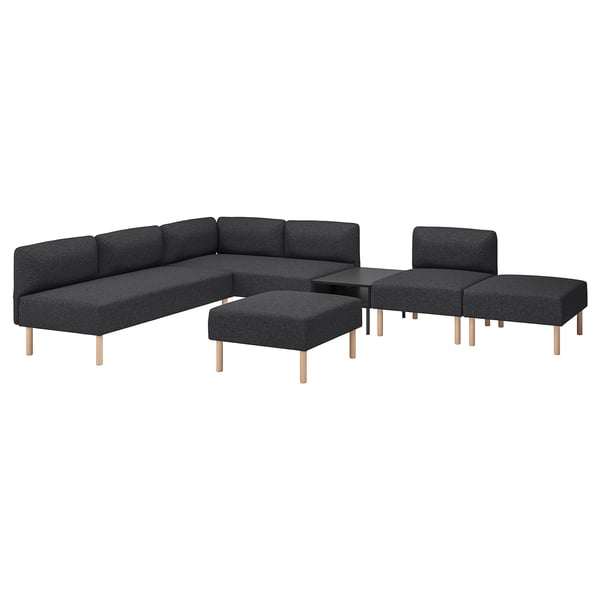 LILLEHEM 6-seat modular sofa with side table, Gunnared/dark grey wood, 220x342 cm