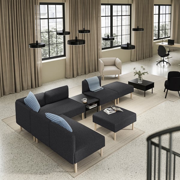 LILLEHEM 6-seat modular sofa with side table, Gunnared/dark grey wood, 220x342 cm