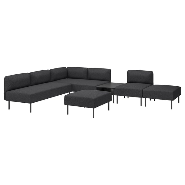 LILLEHEM 6-seat modular sofa with side table, Gunnared/dark grey metal, 220x342 cm