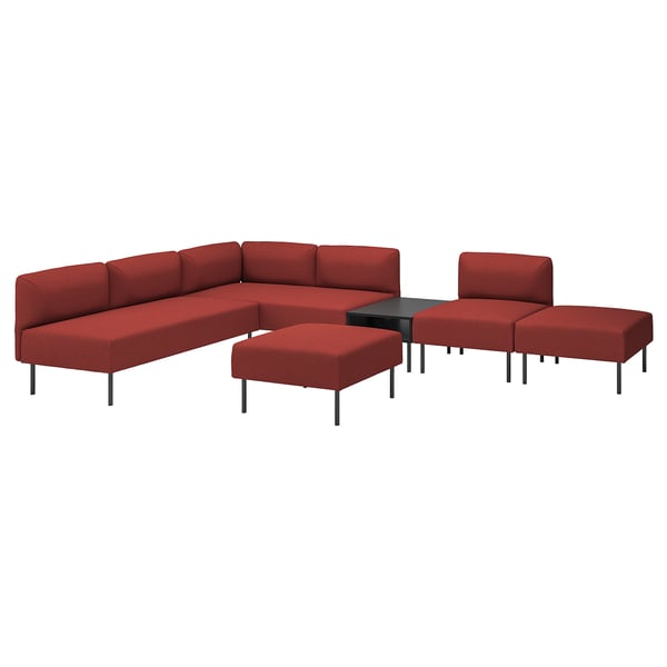 LILLEHEM 6-seat modular sofa with side table, Gunnared/brown-red metal, 220x342 cm